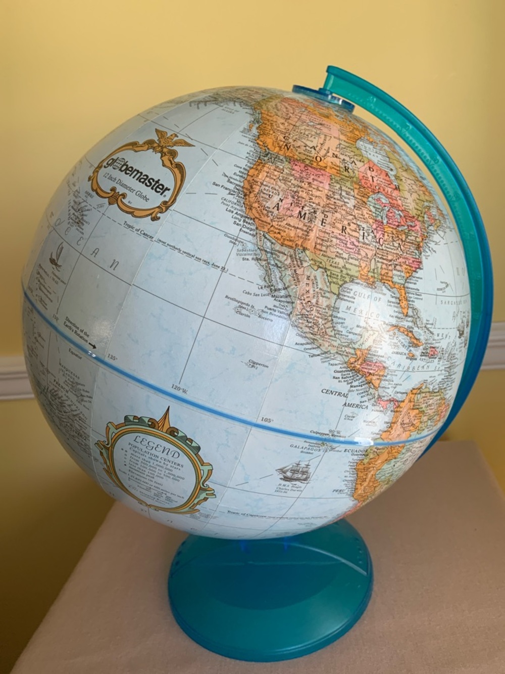 Replogle Globemaster World Globe 12” with Teal Stand and Meridian USA